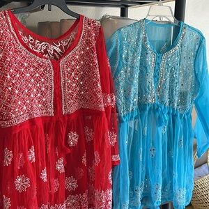 Embellished Blue and red Sheer Indian blouses Diwali Bollywood
